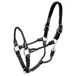 HORSE BLACK BRAIDED LEATHER HALTER W / STAINLESS STEEL