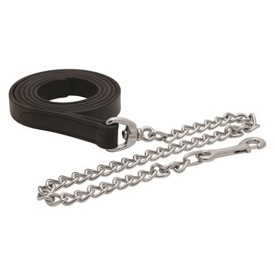 BLACK LEATHER LEAD WITH CHROME CHAIN
