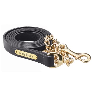 BLACK LEATHER LEAD W / BRASS CHAIN & PLATE
