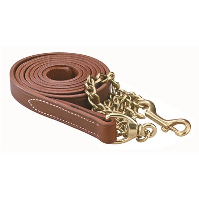 CHESTNUT LEATHER LEAD W / SOLID BRASS CHAIN