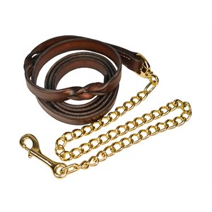 TWISTED HAVANA LEATHER LEAD W / BRASS PLATED CHAIN