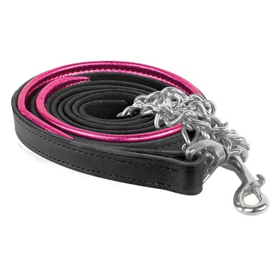 BLACK / PINK METALLIC PADDED LEAD W / STAINLESS STEEL CHAIN