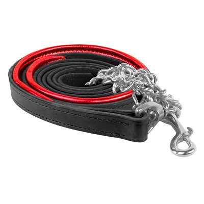 BLACK / RED METALLIC PADDED LEAD W / STAINLESS STEEL CHAIN
