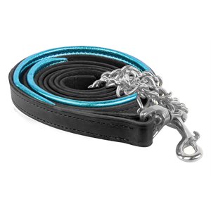 BLACK / TURQUOISE METALLIC PADDED LEAD W / STAINLESS STEEL CHAIN