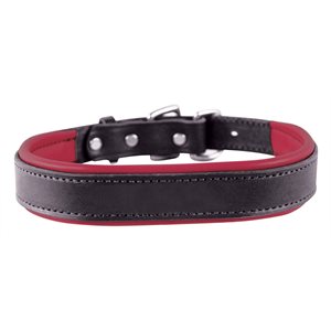 BLACK / RED LARGE PADDED LEATHER DOG COLLAR