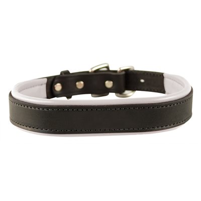 BLACK / WHITE SMALL PADDED LEATHER DOG COLLAR