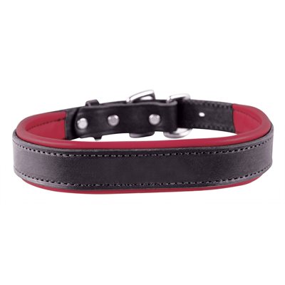 BLACK / RED EXTRA LARGE PADDED LEATHER DOG COLLAR