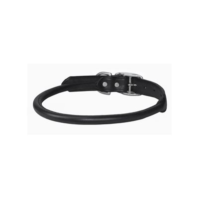 SMALL BLACK ROLLED LEATHER DOG COLLAR